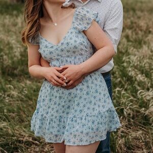 Very J Light Blue Floral Mini Dress